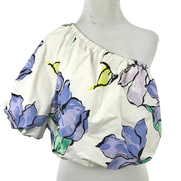 A New Day Tops - A New Day Floral One Shoulder Top XL Puff Sleeve Cottagecore Romantic Blouse